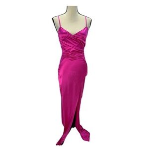 Love Nickie Lew Sleeveless Spaghetti Strap Side Ruched Midi Dress - Hot Pink -Sm